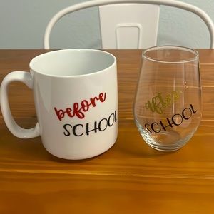 NWOT adorable teacher mug and wine glass